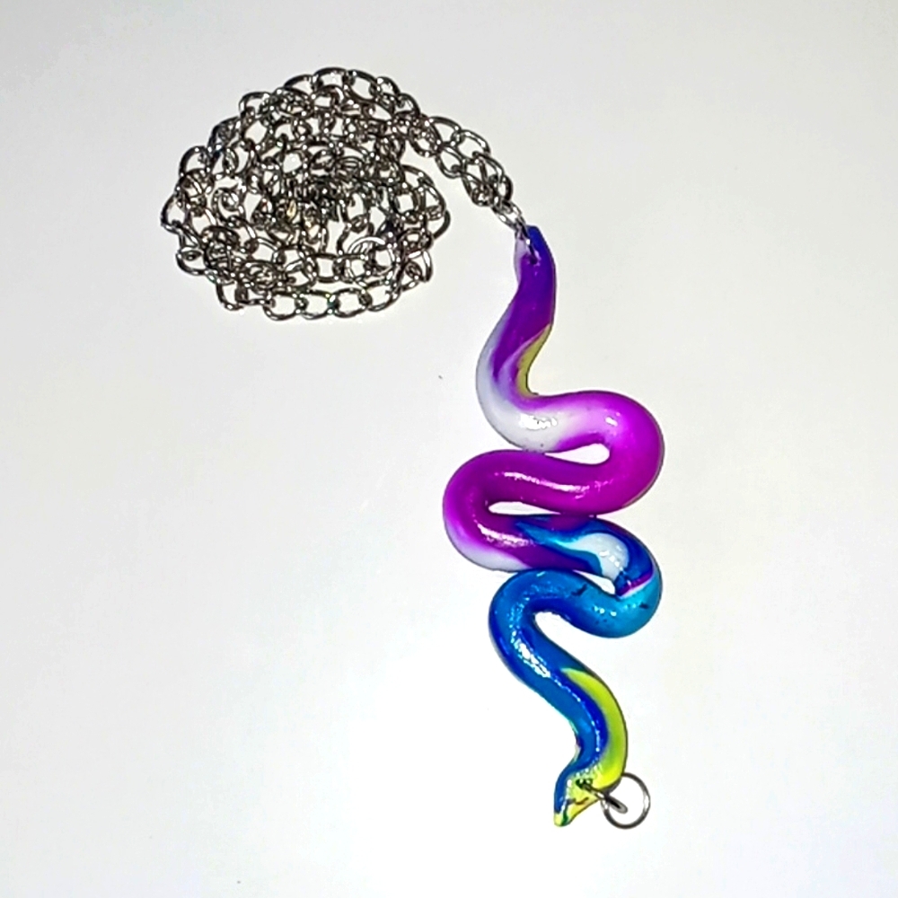 Clay Pendant-Rainbow Snake Necklace